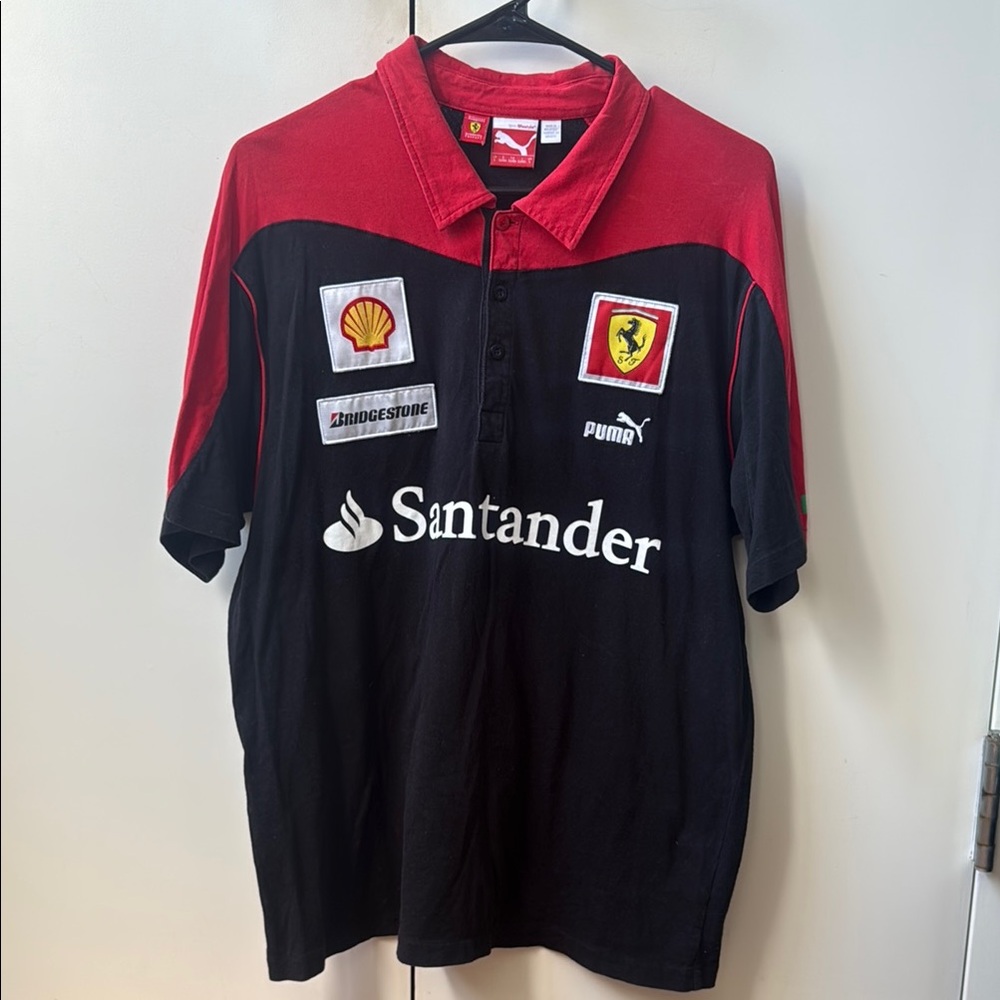 VINTAGE Puma Men's Black and Red Ferrari Polo Shirt
